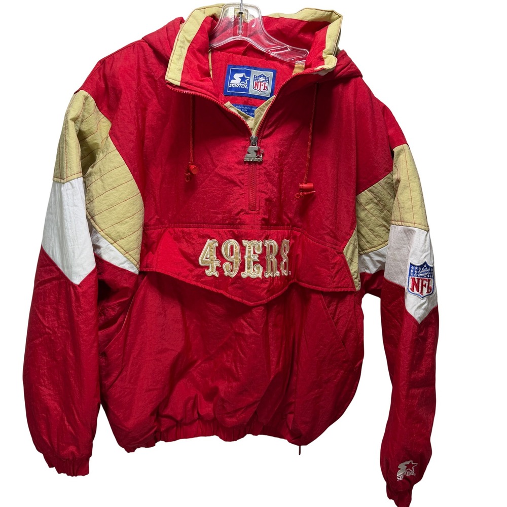 Vintage Starter NFL San Francisco 49ers Puffer Jacket Red Gold Men Large 90s SF